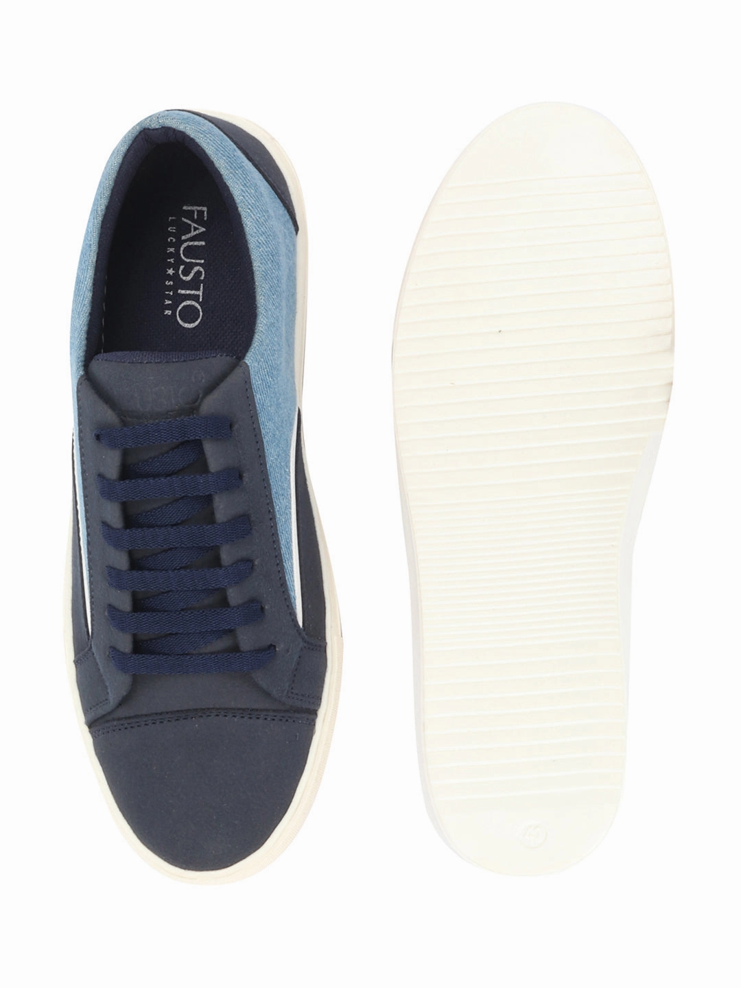 Casual Tennis Shoe Men Sky Blue Colorblocked Upper Denim Strip Design Comfort Lace Up Canvas Sneakers Shoes