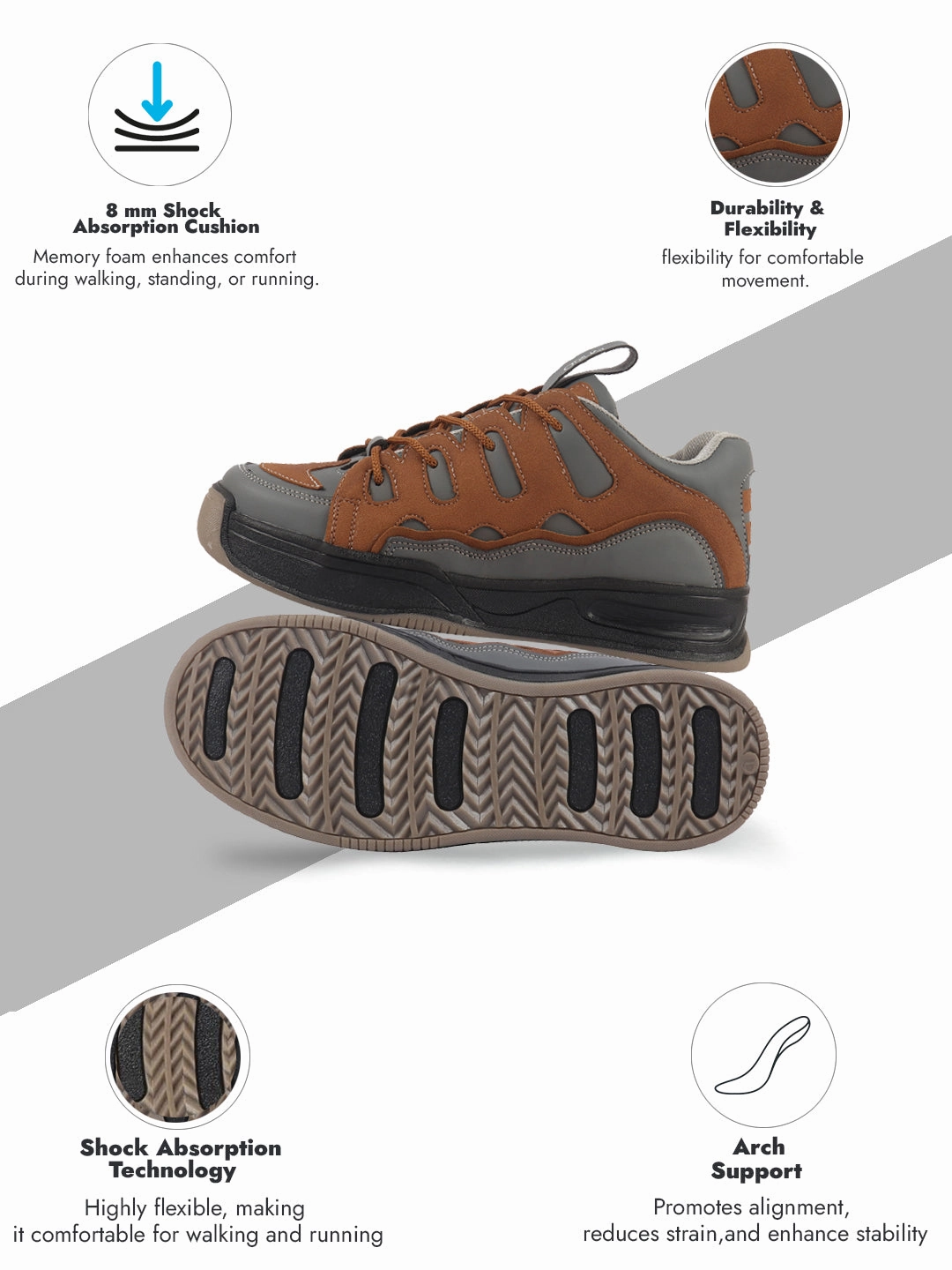 Men Tan Retro Streetwear Chunky Rugged Sneakers | Heavy Duty Gen-Z Korean Casual Shoes | Memory Cushioned Insole Overpronation Sneakers