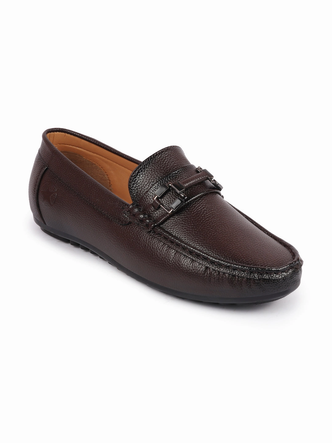 Business Casual With Tennis Shoes Men Brown Textured Design Horsebit Buckle Casual Classic Slip On Moccasins and Loafers