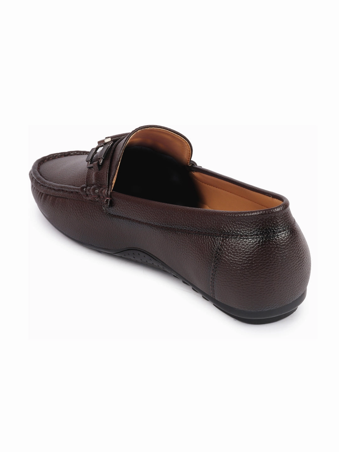 Casual Shoes Teenagers Men Brown Textured Design Horsebit Buckle Casual Classic Slip On Moccasins and Loafers