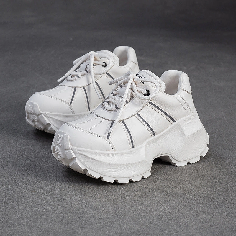 Women's Minimalist Fashion Leather Chunky Platform Sneakers Good Gym Sneakers