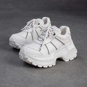 Women's Minimalist Fashion Leather Chunky Platform Sneakers Off High Top Sneakers