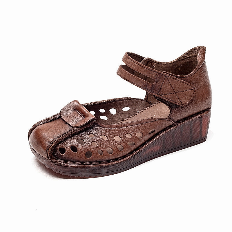 Sandals For Pronation Women Summer Hollow Leather Wedge Casual Sandals