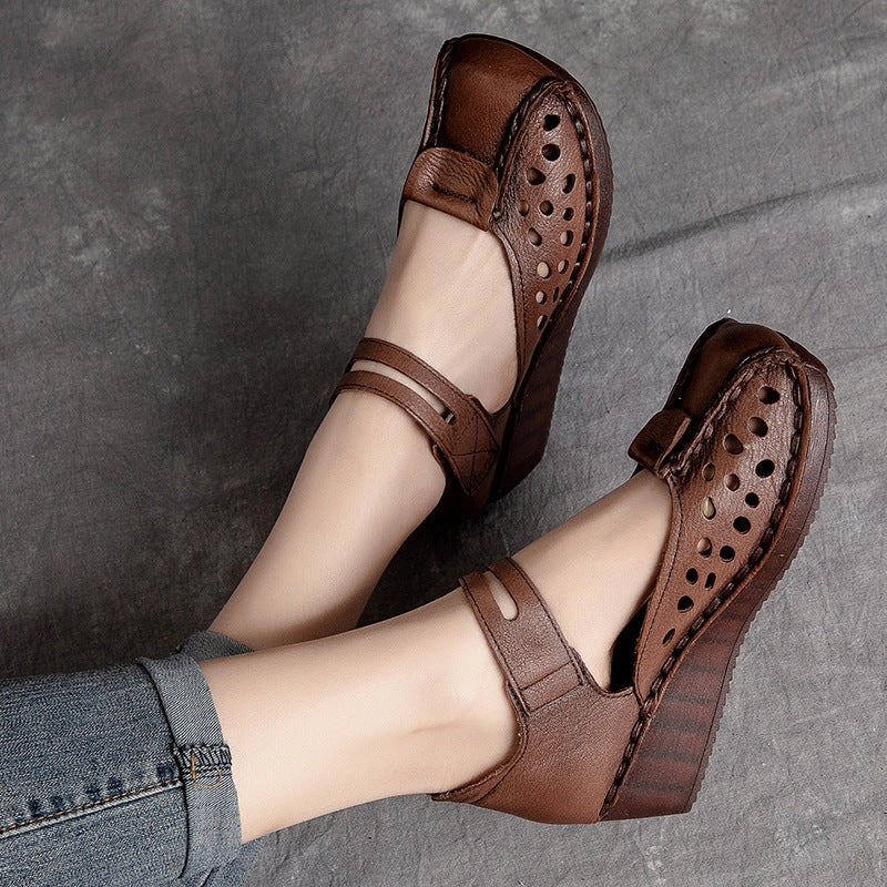 Women Summer Hollow Leather Wedge Casual Sandals Impo Shoes Sandals