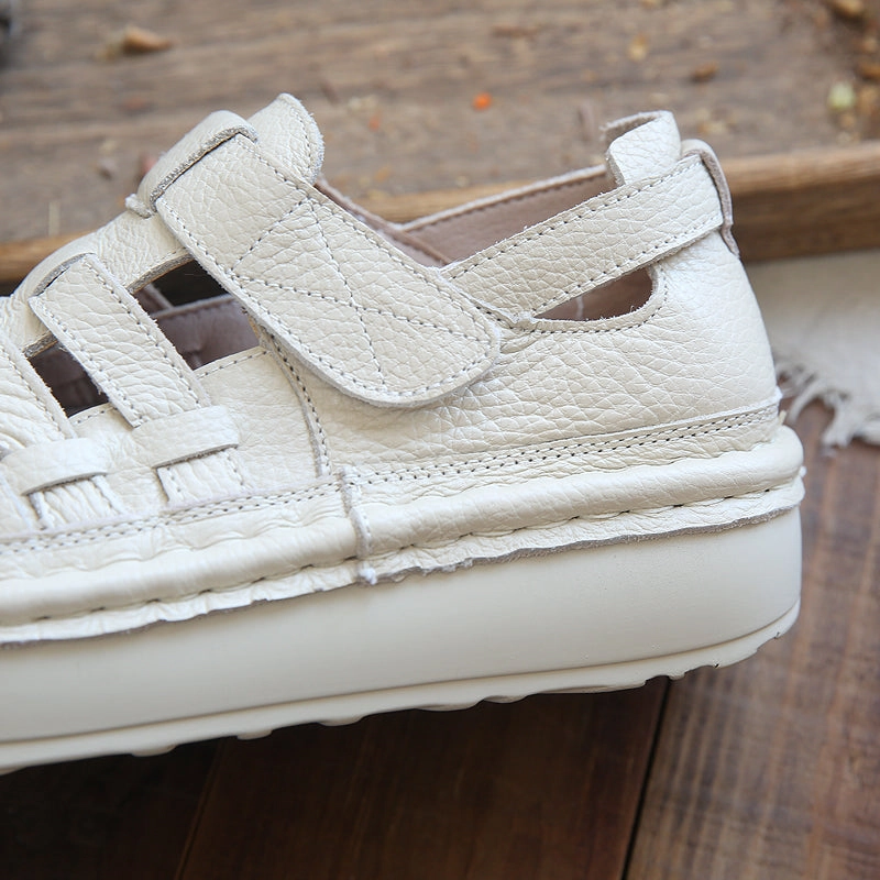 Women Summer Casual Hollow Plaited Leather Sandals Leather Gazele Heeled Sandals