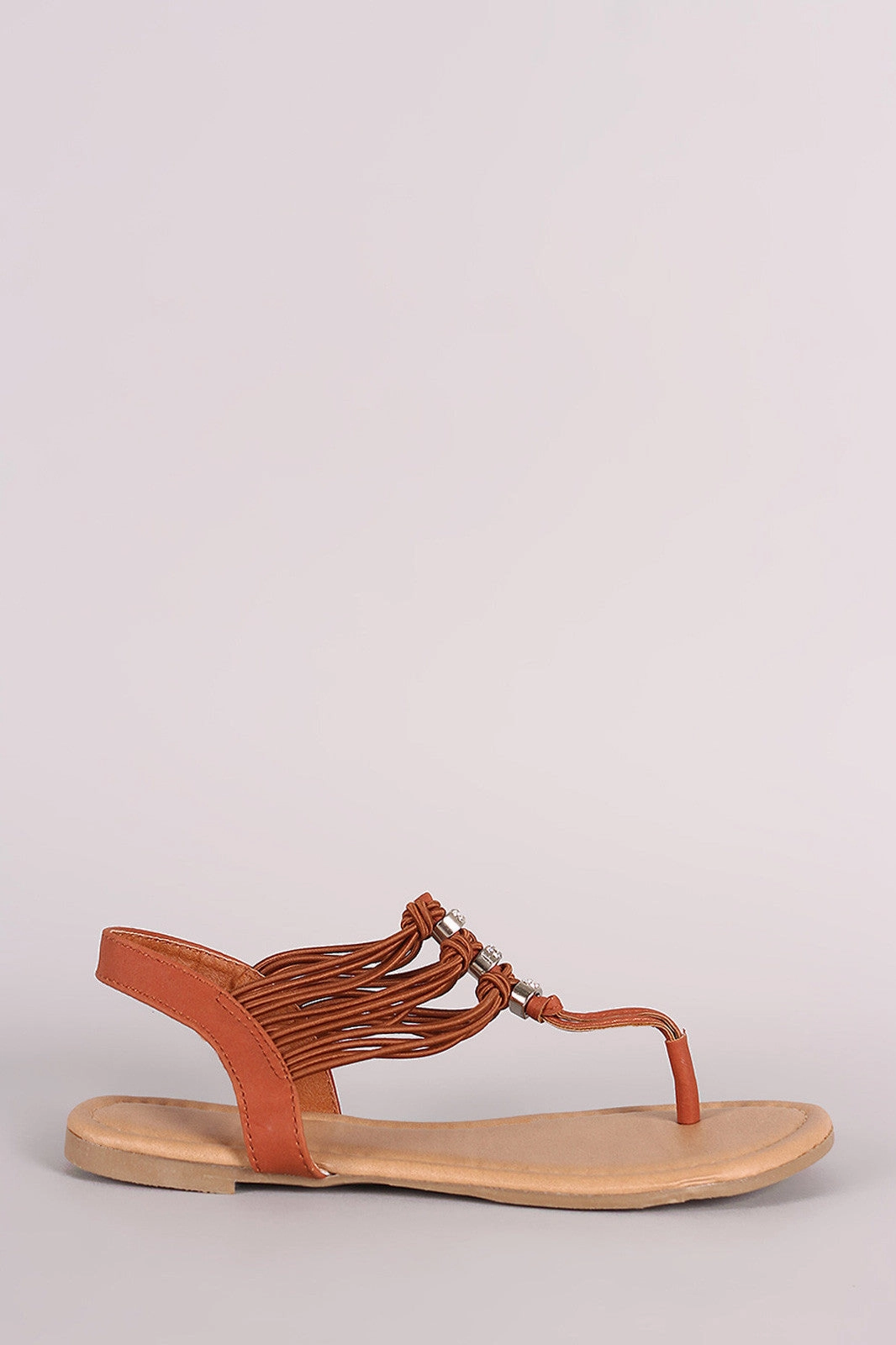 Elasticized Knotted Straps Thong Flat Sandal Running Shoes Flexible Flat Feet