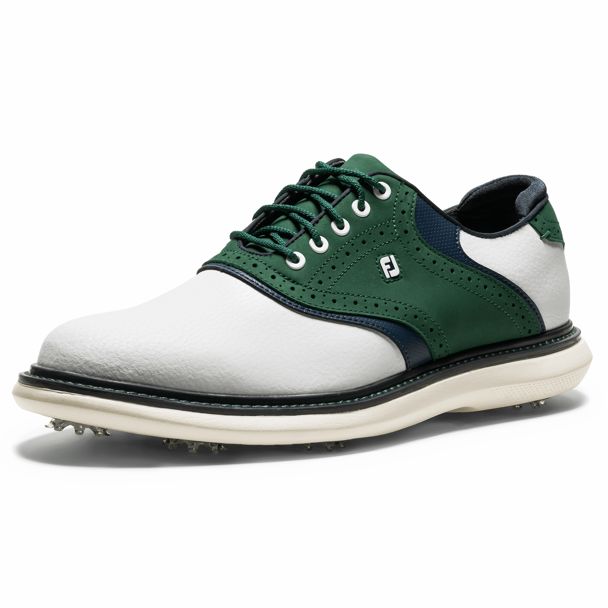 FootJoy Men`s 2025 Traditions Golf Shoes- White/Navy/Olive Explorer Ii Sneaker Low Waterproof Shoe