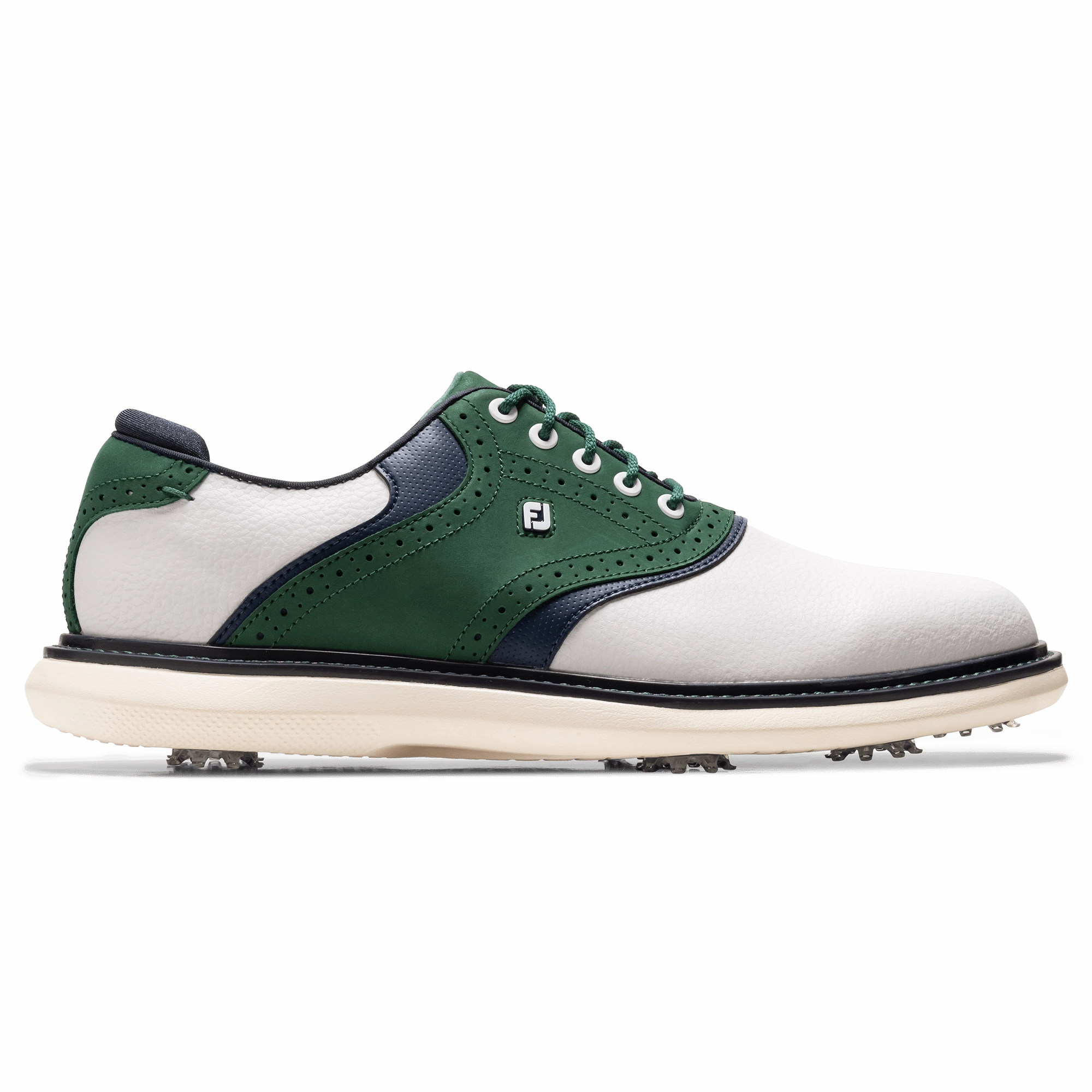 Pu Material Shoes Waterproof FootJoy Men`s 2025 Traditions Golf Shoes- White/Navy/Olive