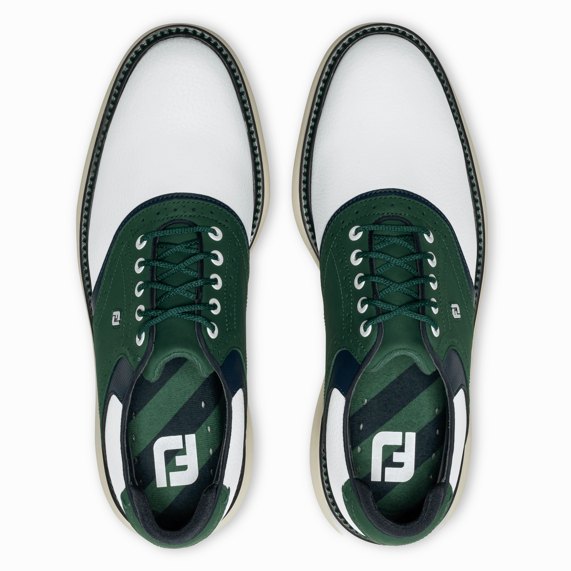 Safety Shoes Waterproof FootJoy Men`s 2025 Traditions Golf Shoes- White/Navy/Olive