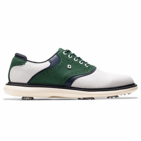 Kevlar Waterproof FootJoy Men`s 2025 Traditions Golf Shoes- White/Navy/Olive