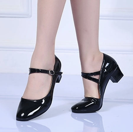 Silver Pumps Mary Jane shoes for women block heel ankle strap buckle pointed toe ladies shoes dance work outdoor party wedding Dress With Flats Shoes