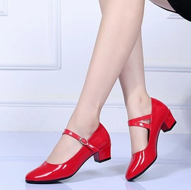 Silver Pumps Mary Jane shoes for women block heel ankle strap buckle pointed toe ladies shoes dance work outdoor party wedding