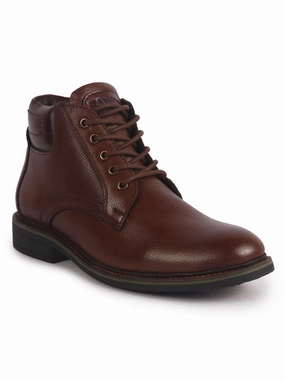 Men Tan Genuine Leather 5-Eye Lace Up Boots for Trekking and Hiking|High Ankle Boots|Anti Skid Sole Extra Wide Hiking Boot