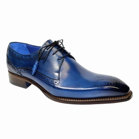 Emilio Franco Giacamo Ocean Blue Calfskin leather Derby Oxfords for Men Climbing Shoes Indoor