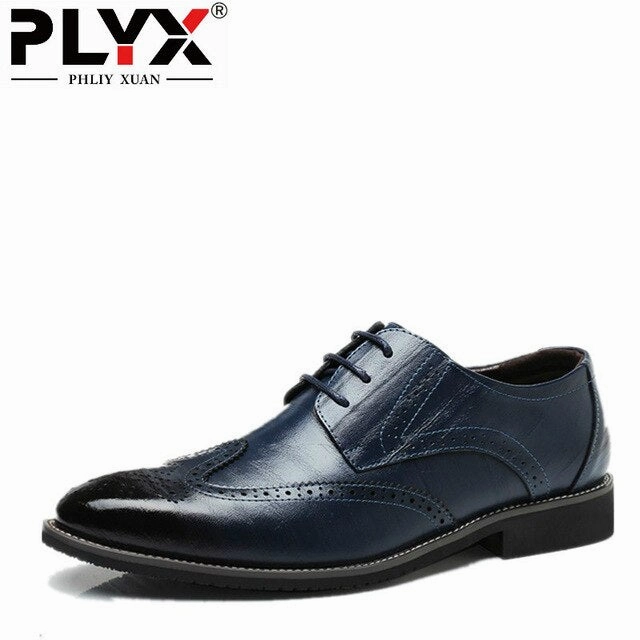 PHLIY XUAN New 2019 Fashion Men Genuine Leather Shoes Brogue Pointed Flat Men Wedding Party Dress Shoes Ballet Flat Style Shoes