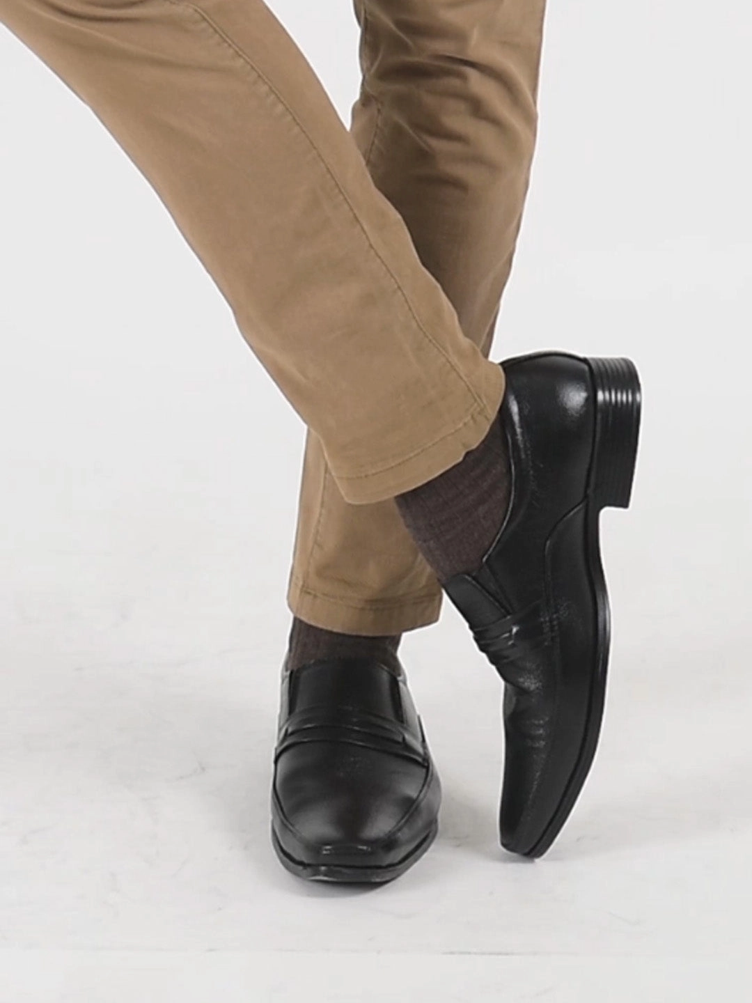 Men Black Formal Office Genuine Leather Pointed Toe Slip On Shoes with Comfort EVA Pad Insole Climbing Shoes Clearance