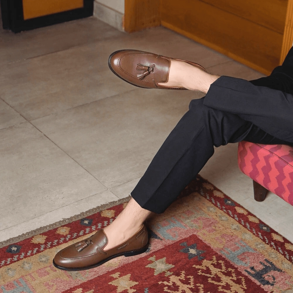 Hiking Shoes Pathfinder Waterproof Tan Brown Leather Tassel Loafers  Men's Dress Shoes