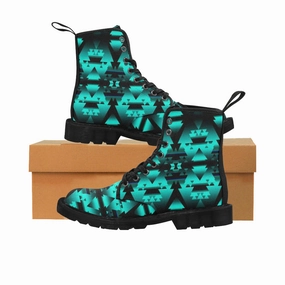Dark-Teal-Winter-Camp Boots for Women (Black) Flat Leather Knee High Boots