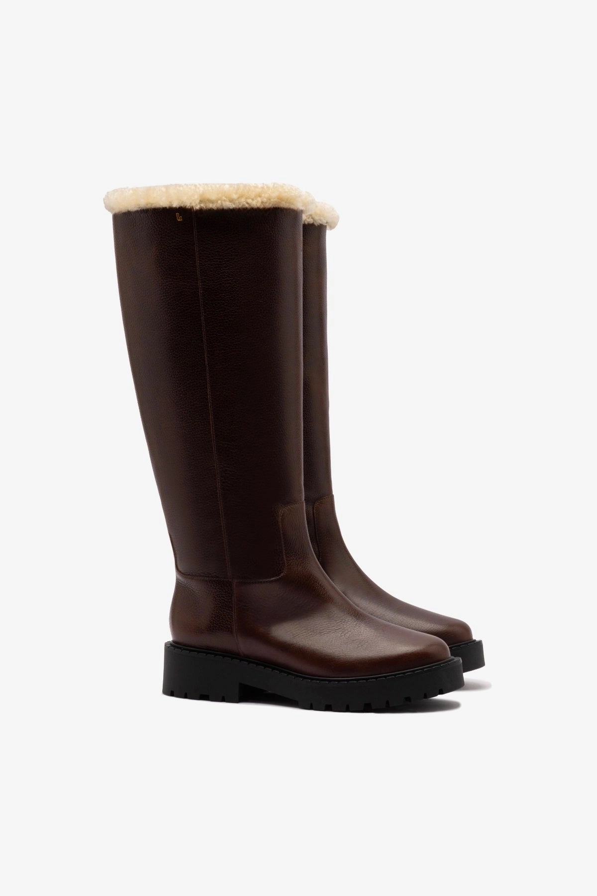 Anne Lugsole Boot In Brown Leather And Natural Shearling Foot Pain Flat Shoes