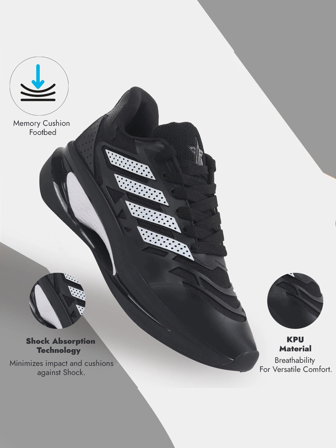 FAUSTO Men Black Breathable Sport Shoes|Memory Cushion And Anti-Skid Bounce Back Phylon Sole|Athleisure Running Shoes|Lace Up Walking Shoes|Gym Shoes Shoes To Wear With Casual Trousers