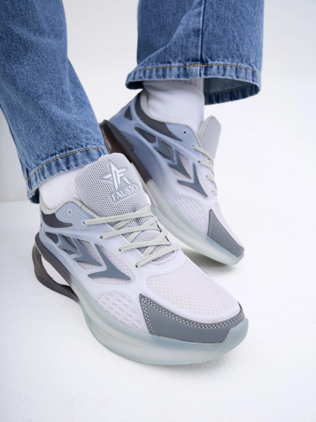 Business Casual Snow Shoes FAUSTO Men Grey Sports Running Sneakers|Memory Cushion And Anti-Skid Bounce Back Phylon Sole|All Day Comfortable Walking Shoes|Gym And Training Shoes