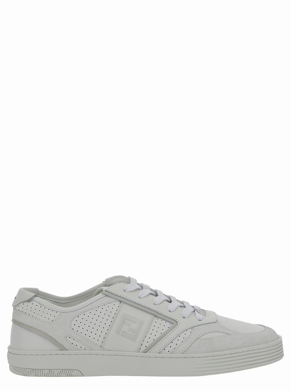 Fendi Men White Low Top Sneakers With Ff Detail And Perforated Design In Leather Man Anti Flat Shoe