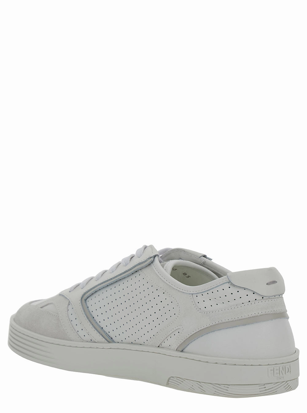 34th Shoes Flats Fendi Men White Low Top Sneakers With Ff Detail And Perforated Design In Leather Man