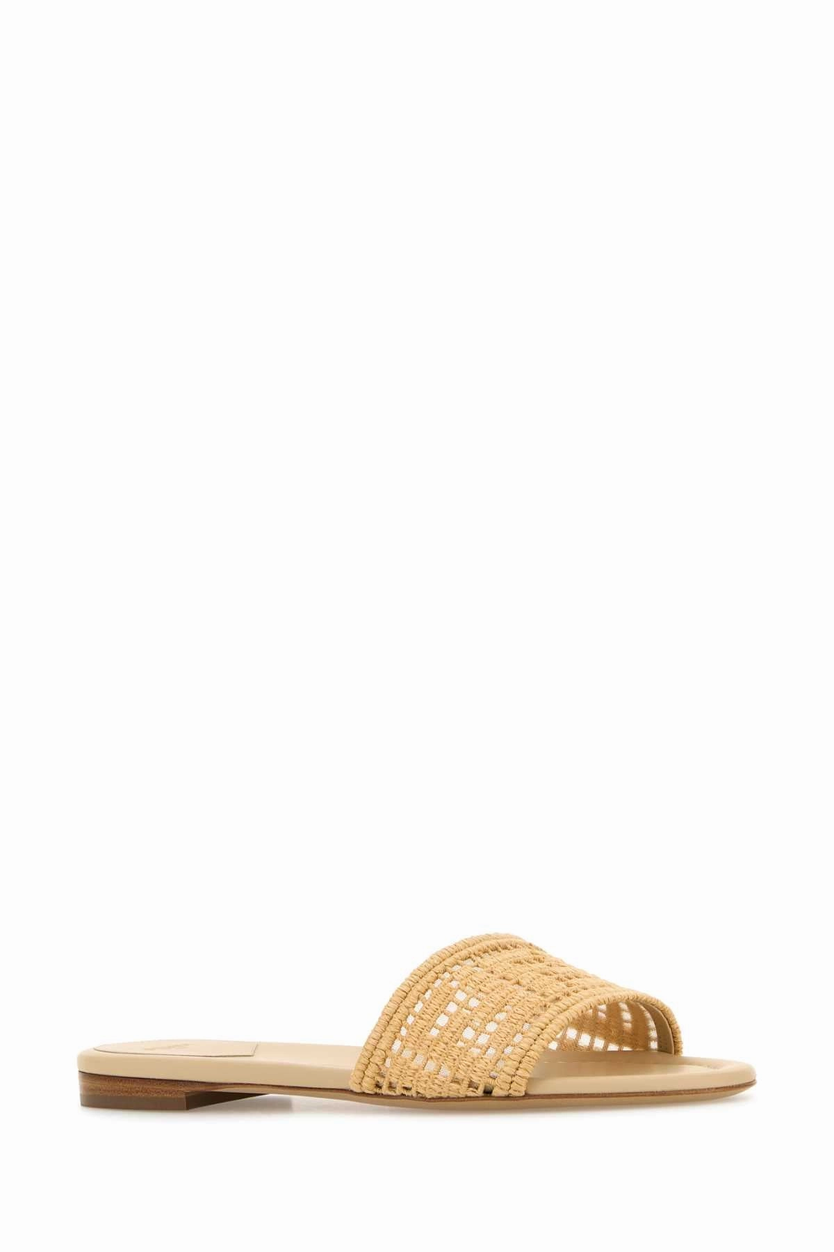 Suede Slides FENDI Raffia Sunshine Slippers