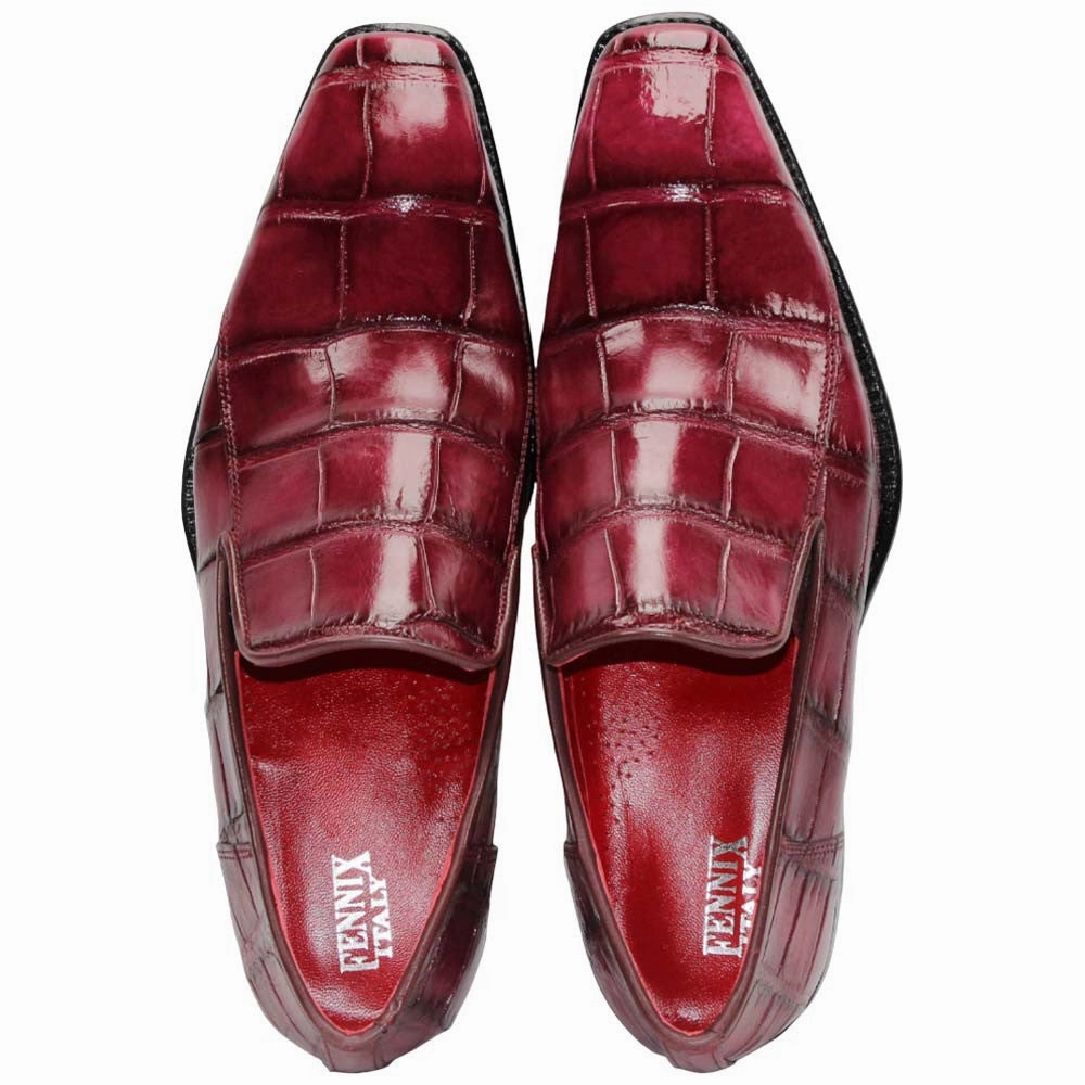 Hiking Mid Boots Fennix of Italy Genuine Alligator Skin DUSTIN Burgundy Loafers (USA Men Size)