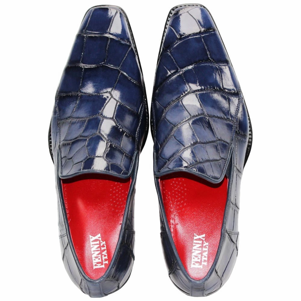 Fennix of Italy Genuine Alligator Skin DUSTIN Navy Trendy Loafers (USA Men Size) Shoelace Length For Hiking Boots