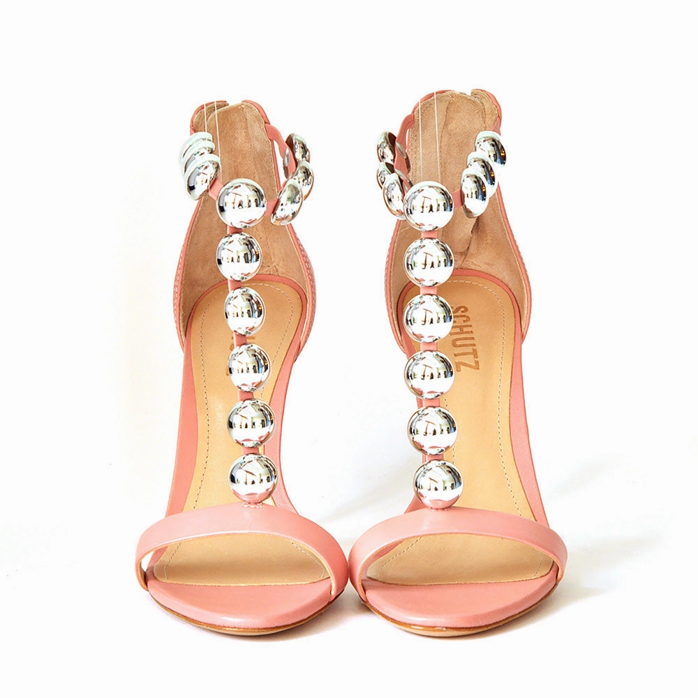 Schutz Women's Embellished Pink High Heels Sandal Sale Sandals