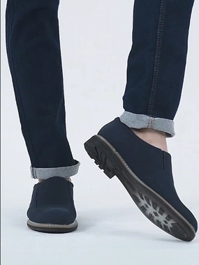 Men Navy Blue Formal Office Comfort Design Broad Feet TPR Welted Sole Slip On Shoes Hiking Boots In Snow