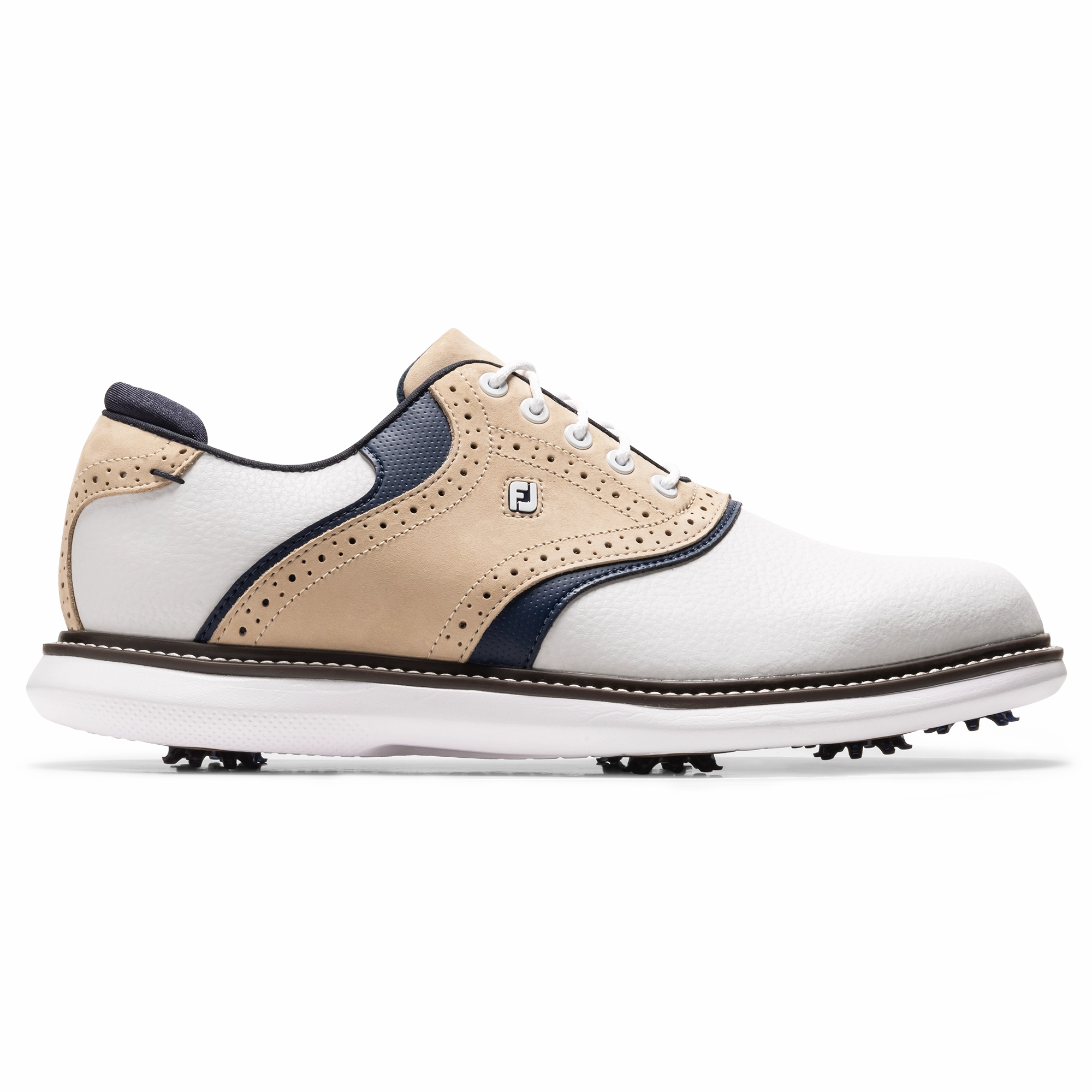 FootJoy Men`s 2025 Traditions Golf Shoes - White/Tan/Navy Waterproof Shoes London