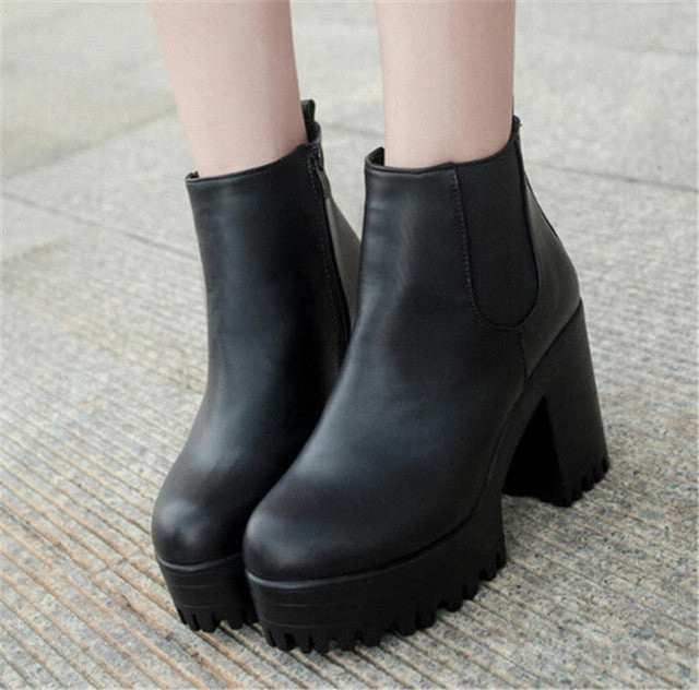 High Heels With Platform Botas Mujer Boots Square Heel Platforms