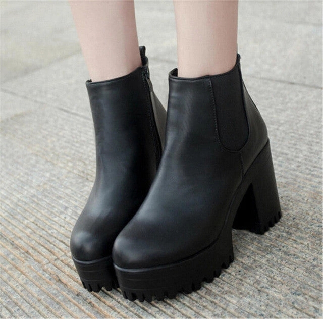 Botas Mujer Boots Square Heel Platforms High Heels Pointy