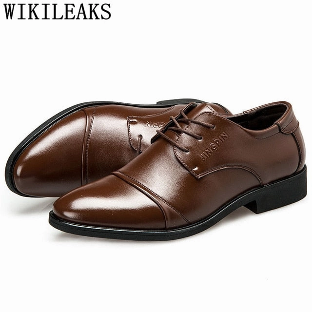 Formal Men Shoes Oxford Italian Mens Leather Shoes Brand Coiffeur Official Shoes Men Classic Big Size Brown Dress Buty Meskie Anti Scratch Shoe Badminton
