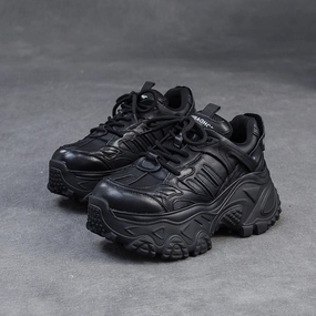 Women's Minimalist Plain Leather Chunky Platform Sneakers Clarke Sneakers