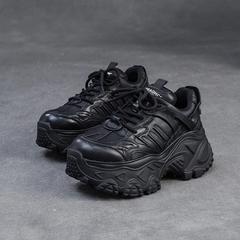 Women's Minimalist Plain Leather Chunky Platform Sneakers Supreme Sneakers