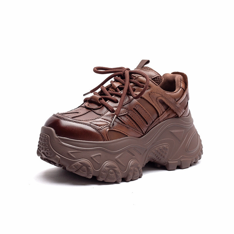 Women's Minimalist Plain Leather Chunky Platform Sneakers Seavees Sneakers