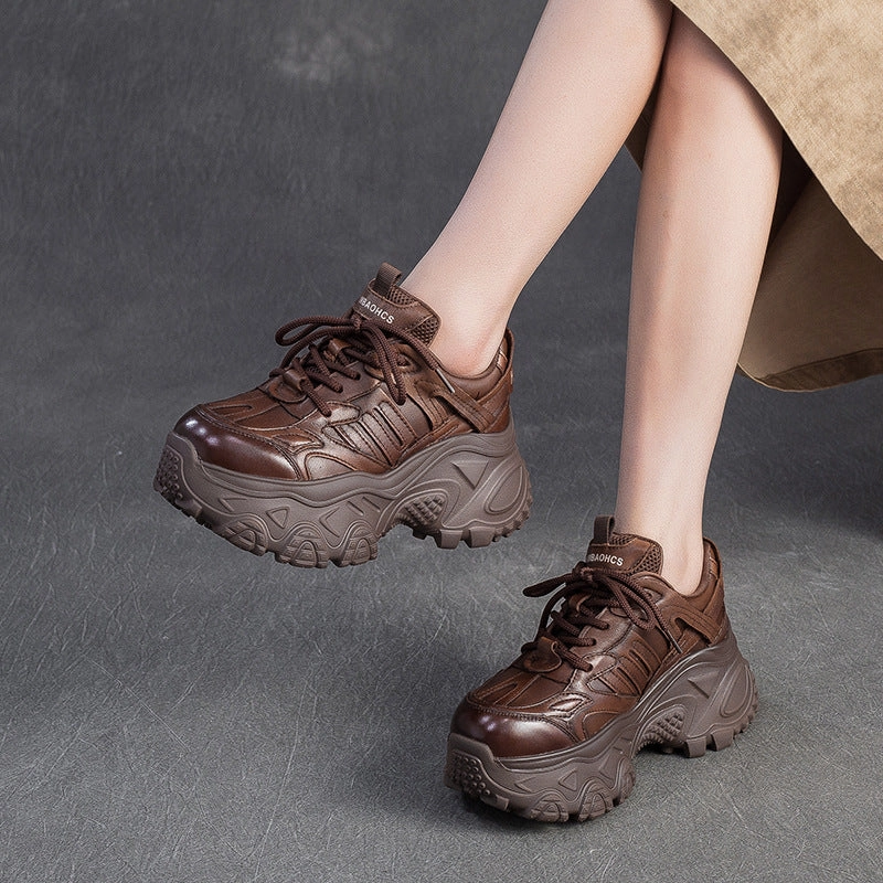 Sneakers Mexico 66 Women's Minimalist Plain Leather Chunky Platform Sneakers
