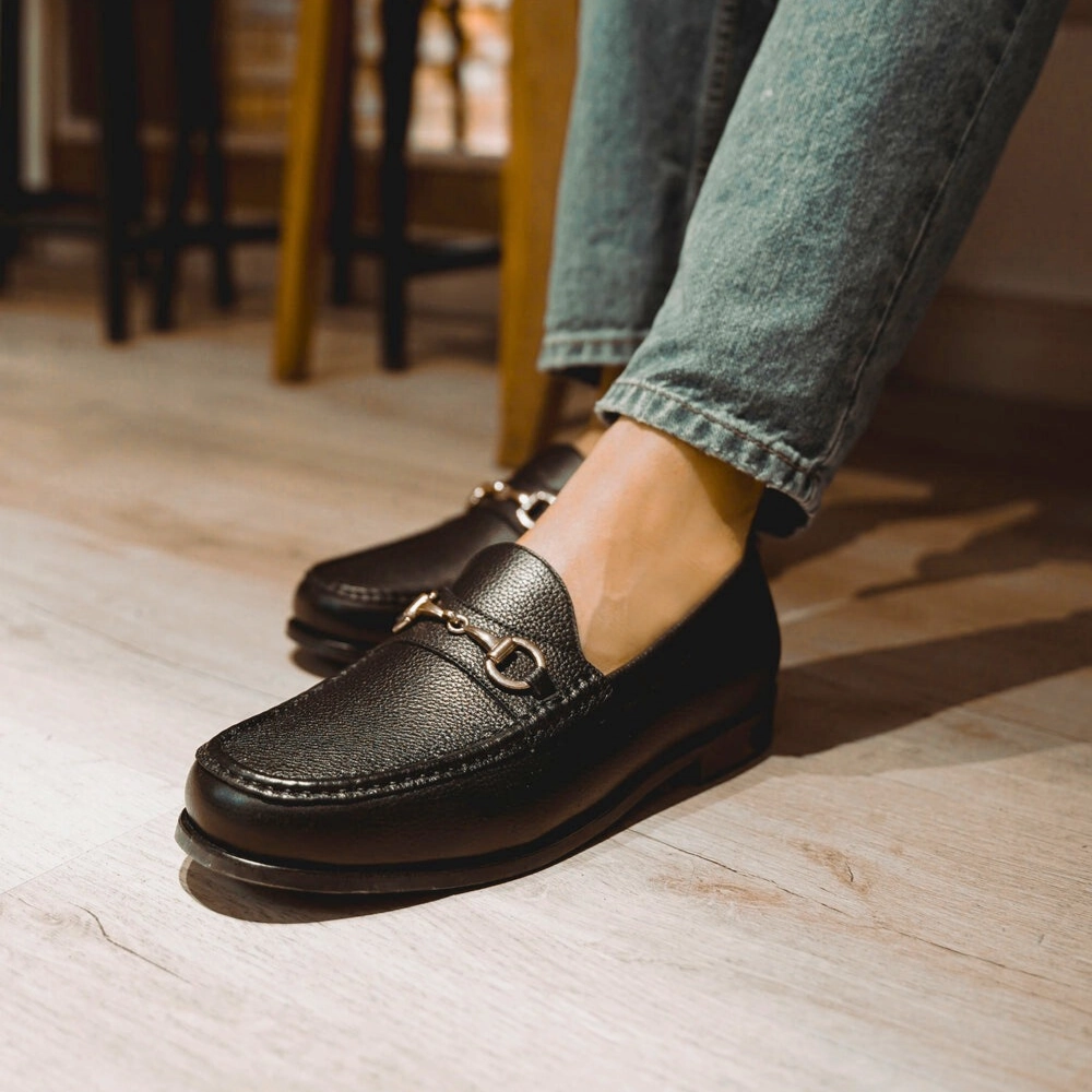 Men Black Pebble Grain Horsebit Driver Loafers Tempo Flex Hiking Shoes