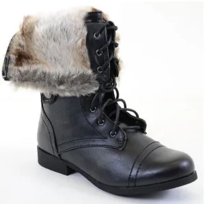 Magnum Combat Boots Fur Cuff Military Lace Up Vegan Boot Black