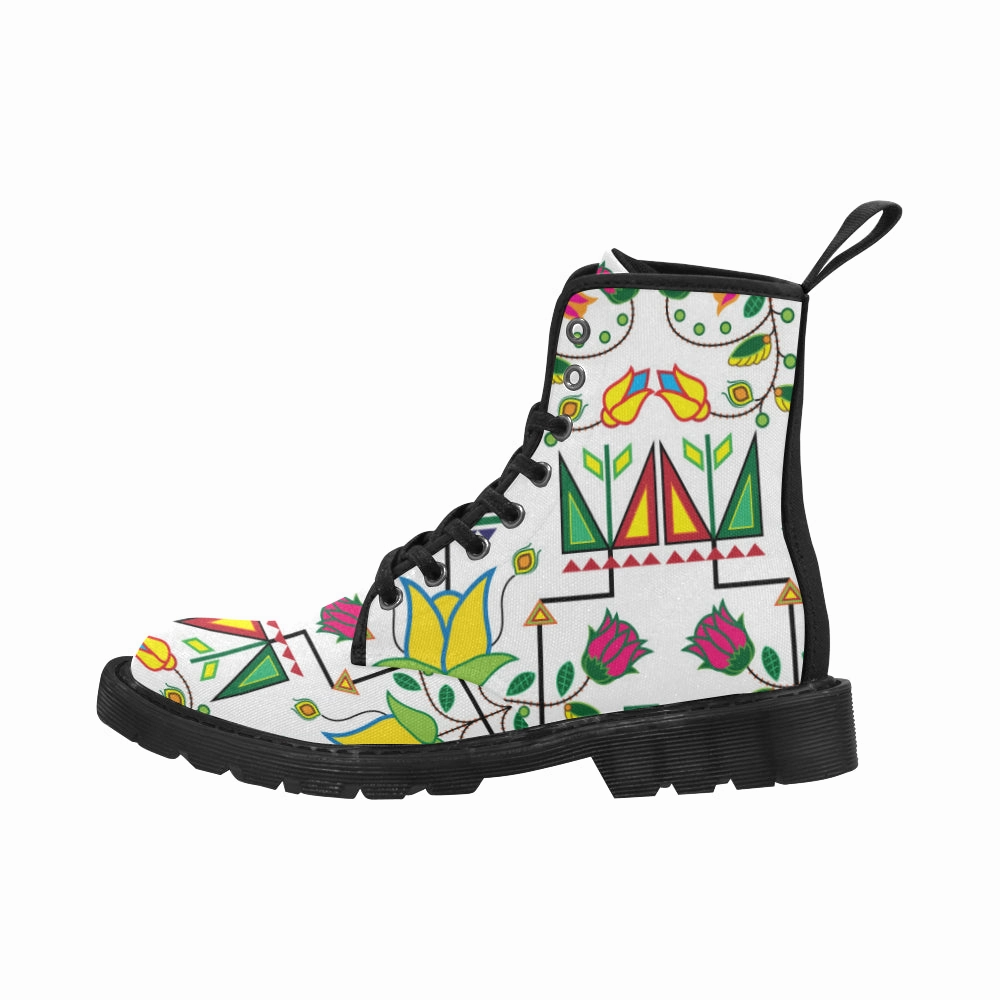 Geometric Floral Summer-White Boots for Women (Black) Beige Boots