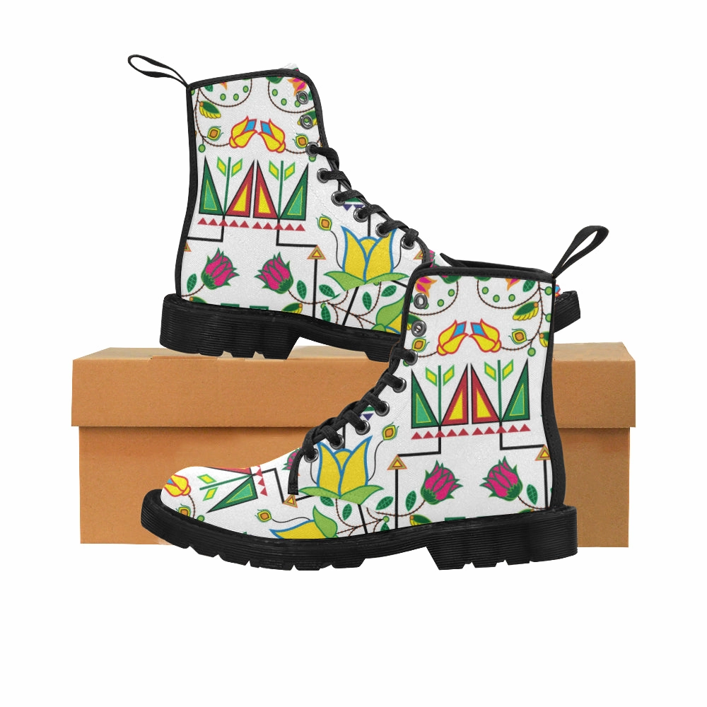 Geometric Floral Summer-White Boots for Women (Black) Dr Work Boots