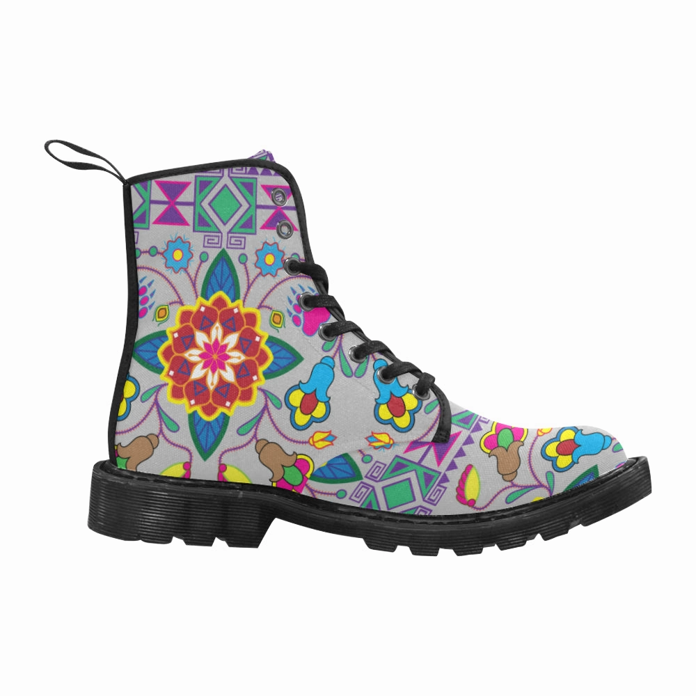 Geometric Floral Winter-Gray Boots for Women (Black) Cowboy Boot Rain Boots
