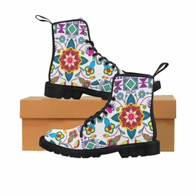 Boots For Long Dresses Geometric Floral Winter-White Boots for Women (Black)