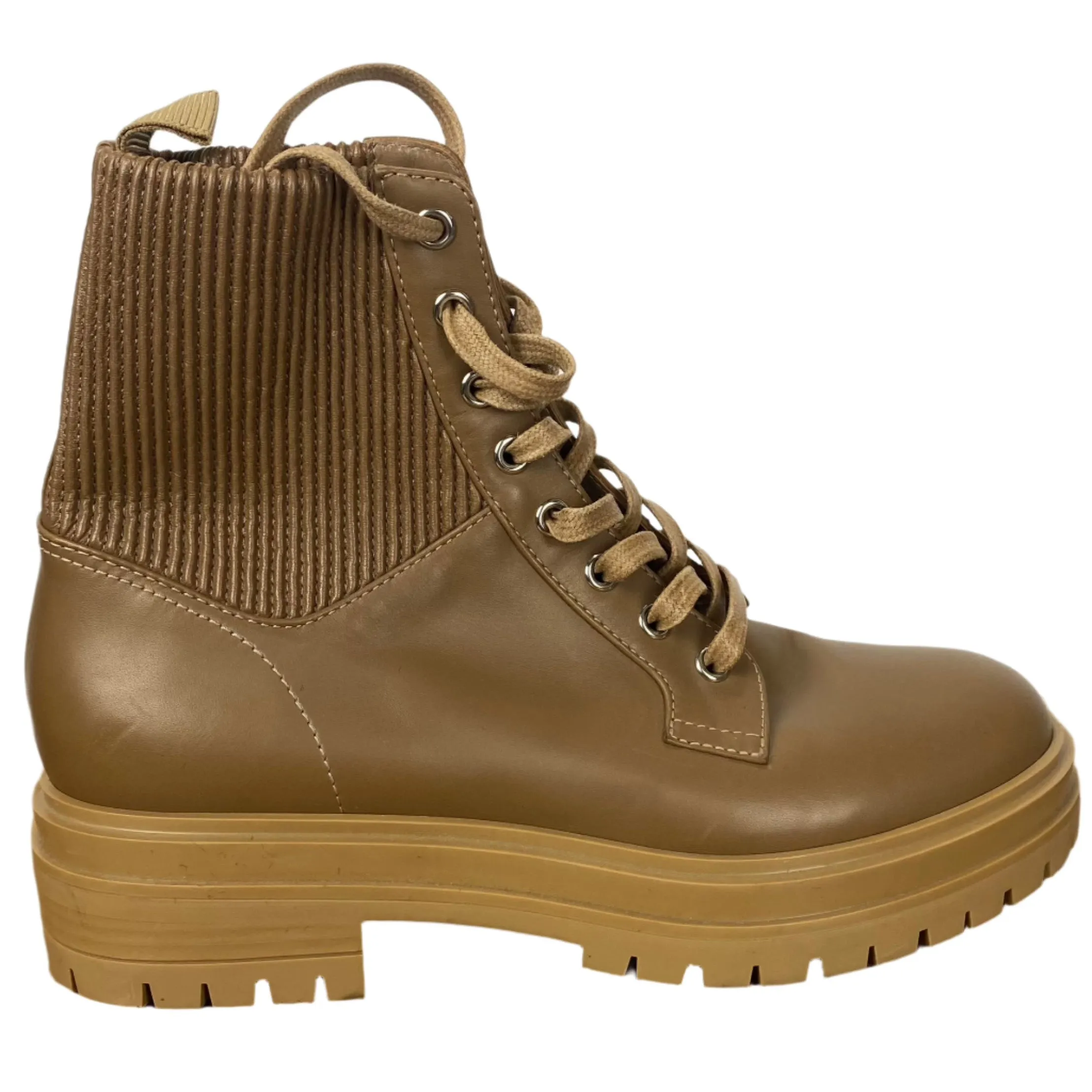 Gianvito Rossi Brand New 845 Caramel Leather Combat Boots 38 Fold Top Combat Boots