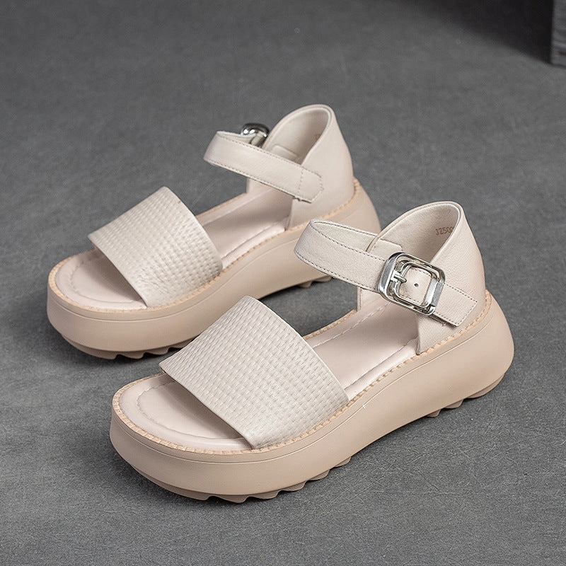 Clarks Sandals Clearance Women Retro Solid Leather Summer Platform Sandals