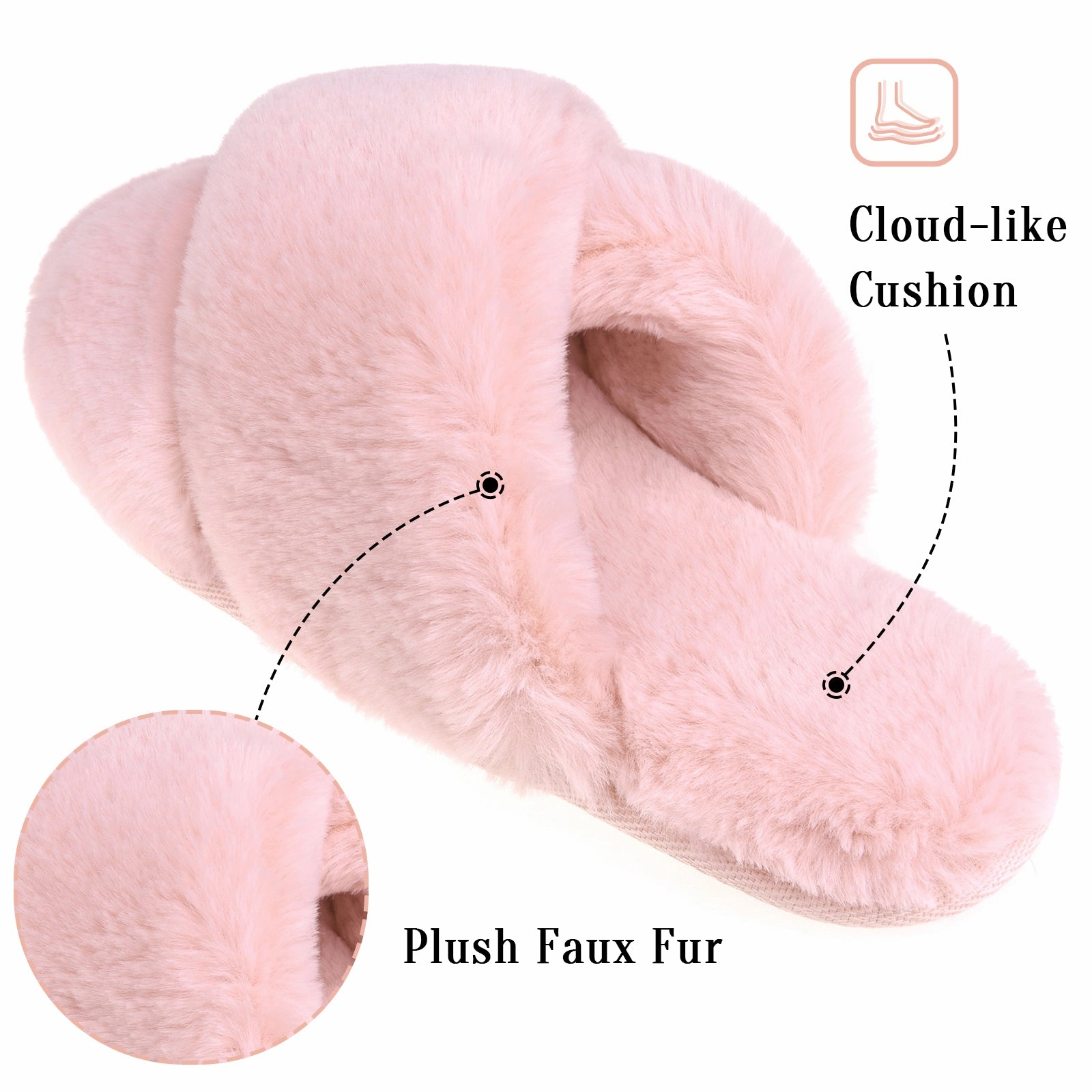 VONMAY Fuzzy Slides for Women Cross Band Faux Fur Open Toe Slippers with Soft Comfy Memory Foam Plush Fluffy Slip On Cozy Anti-Slip House Shoes Prison Slippers