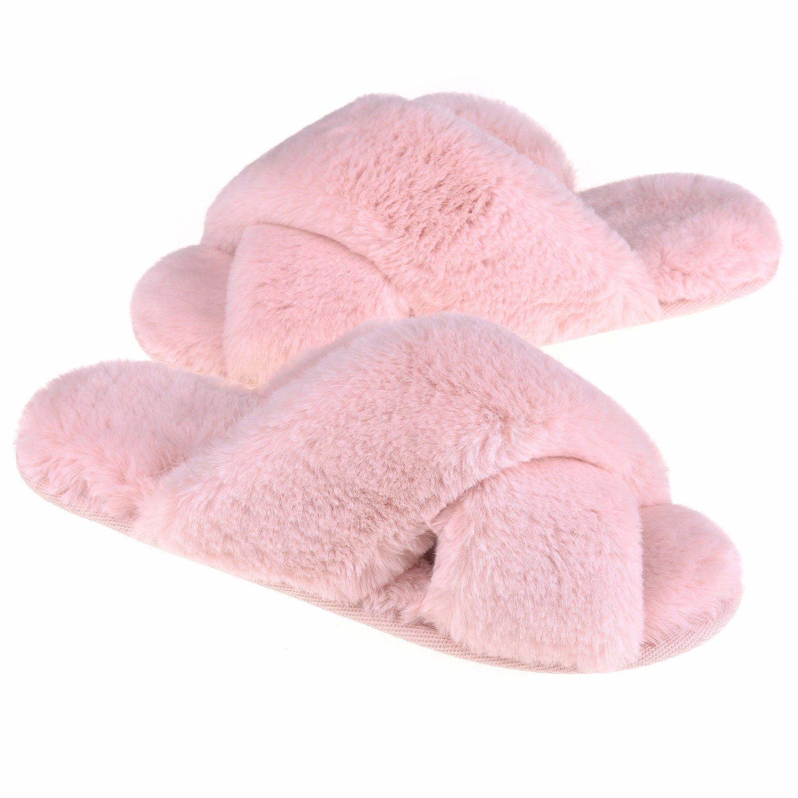 Arizona Slide Sandals VONMAY Fuzzy Slides for Women Cross Band Faux Fur Open Toe Slippers with Soft Comfy Memory Foam Plush Fluffy Slip On Cozy Anti-Slip House Shoes